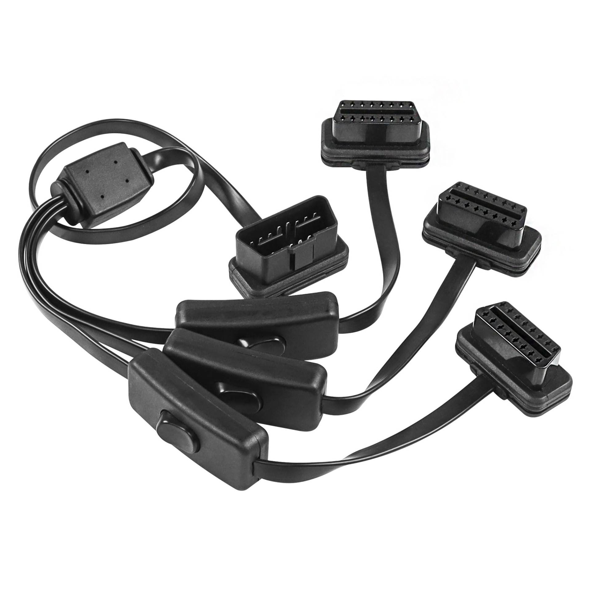 CERRXIAN 2FT 60CM OBD-II OBD2 16 Pin 1 Stecker auf 3 Buchsen Splitter Flacher Verlängerungskabeladapter mit Schalter von CERRXIAN