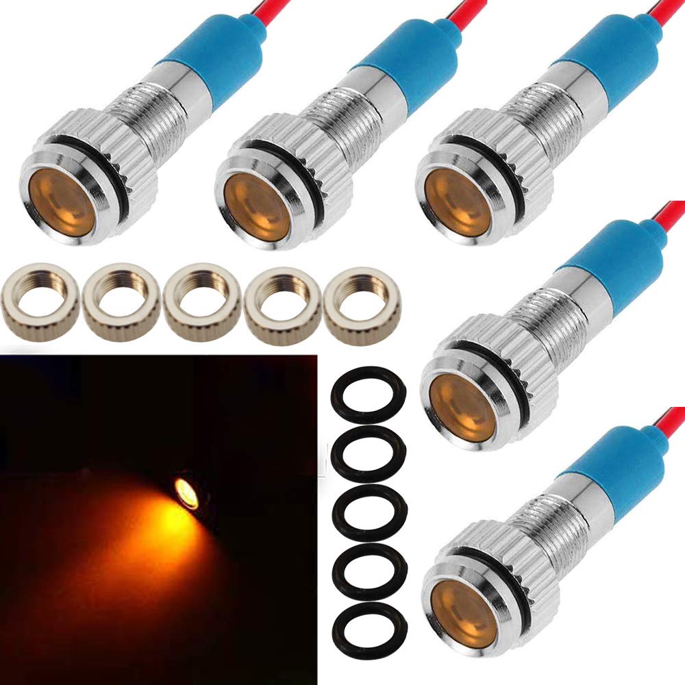 CESFONJER 5 stücke 8mm 1/4 "LED Metall Anzeigelampe 12 V Wasserdichte Signallampe Für Universal Autos, Van, lkw, boote, modellautos, ferngesteuerte autos (Gelb) von CESFONJER