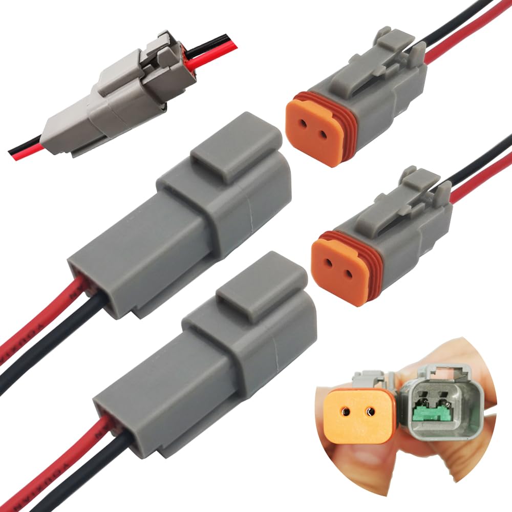 CESFONJER DT Stecker, 2 Pin Grau, Stecker und Buchse, Auto Wasserdichter Elektrischer Steckverbinder, mit 16AWG Kabel, für Motorrad, Scooter, Auto, Boote (2 Sets) von CESFONJER