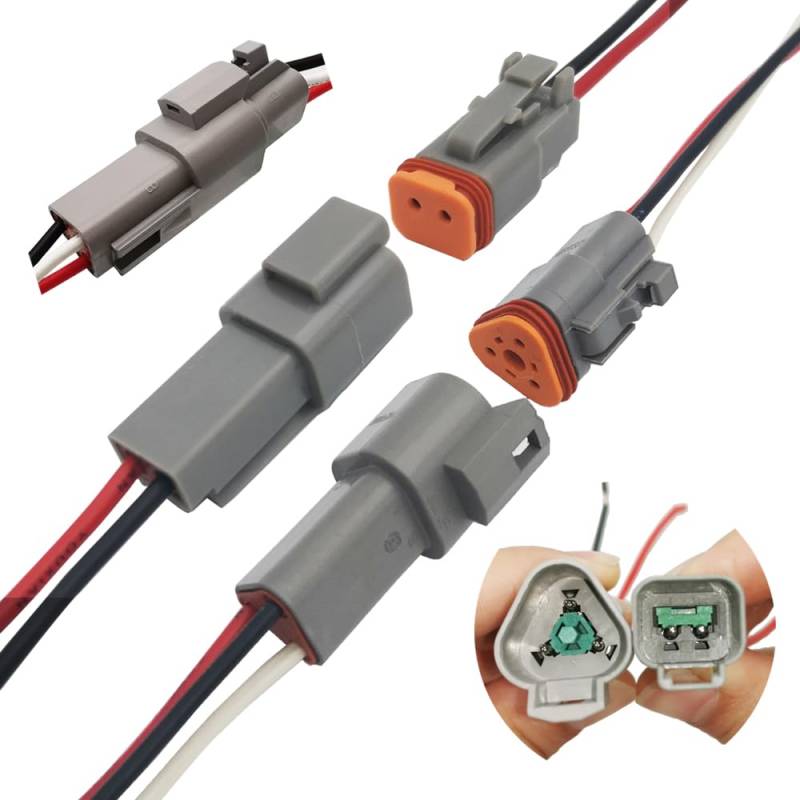 CESFONJER DT Stecker, Grau, Stecker und Buchse, Auto Wasserdichter Elektrischer Steckverbinder, mit 16AWG Kabel, für Motorrad, Scooter, Auto, Boote (1 Set*2 Pin,1 Set*3 Pin) von CESFONJER