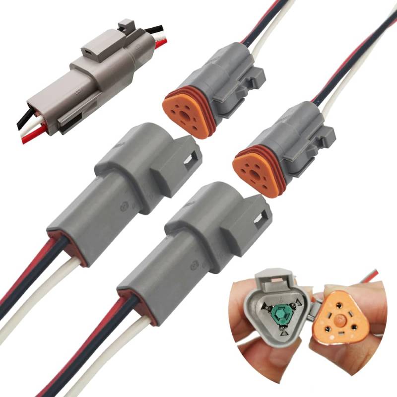 CESFONJER DT Stecker (2 Sets), 3 Pin Grau, Stecker und Buchse, Auto Wasserdichter Elektrischer Steckverbinder, mit 16AWG Kabel, für Motorrad, Scooter, Auto, Boote von CESFONJER