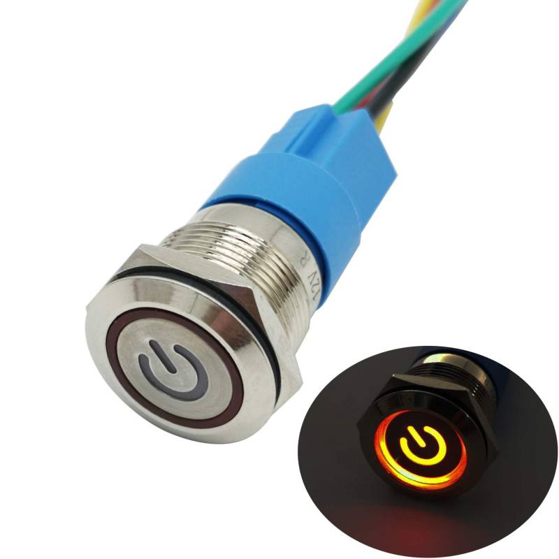 CESFONJER Rot LED Selbstsperrender Latching Drucktastenschalter Mit Power-Symbol, IP67 LED-Taster, LED Druckknopf für Auto mit 23cm Kabel Kit für 19mm 3/4"Montagebohrung 12V Power von CESFONJER