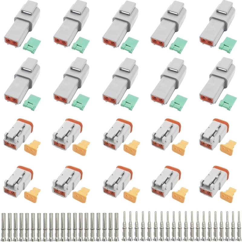 Kfz Stecker, CESFONJER 2 Pin Versiegelt Grau, Stecker und Buchse, Auto Wasserdichter Elektrischer Steckverbinder Stecker 20–16 AWG, für Motorrad, Scooter, Auto, Boote (10 Sets) von CESFONJER