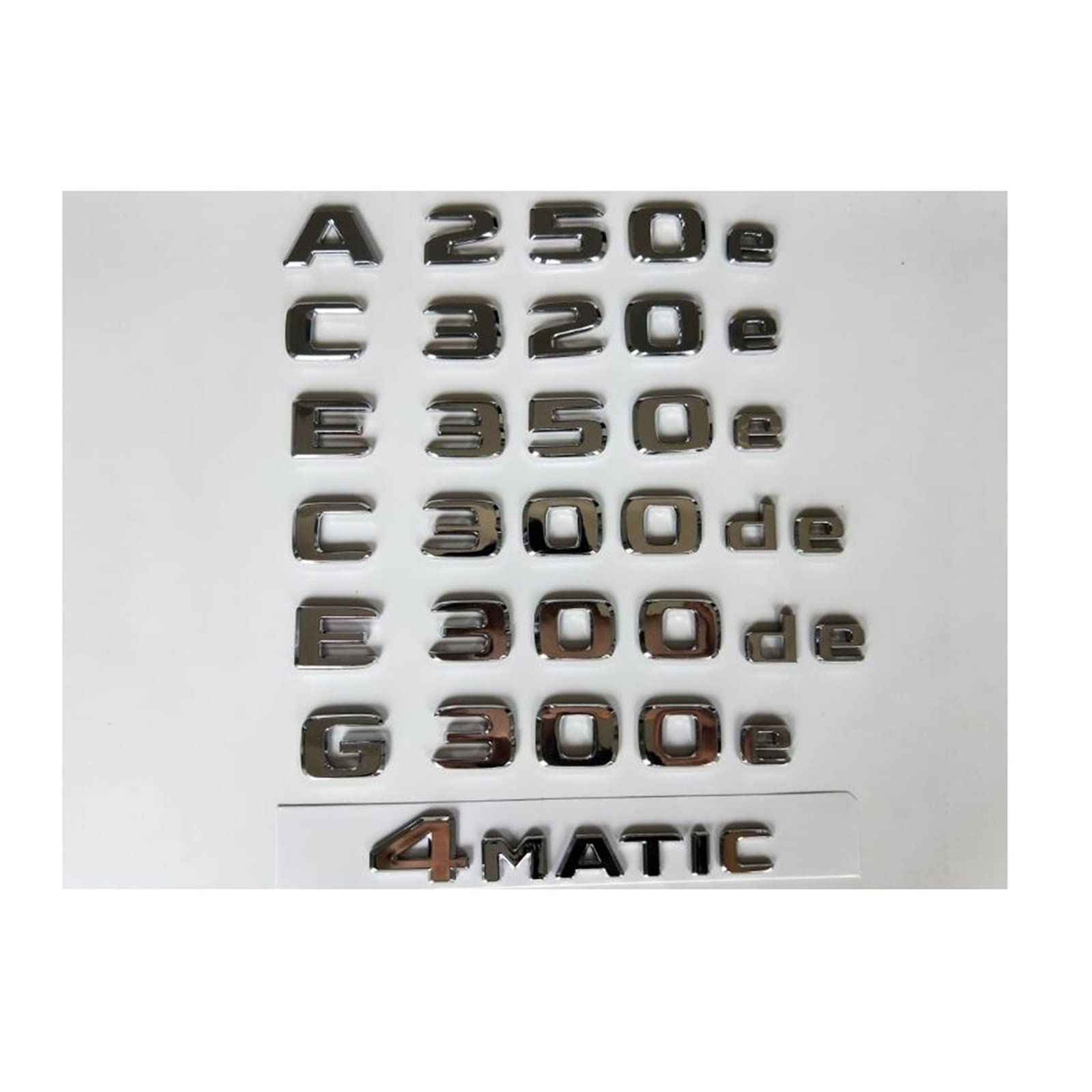 CEVIZ Chrom-Buchstaben-Embleme, passend for Mercedes Benz A250e B250e C300e C350e C300de C350de E300e E300de E350e E350de S580eL AMG 4MATIC (Size : C300DE) von CEVIZ