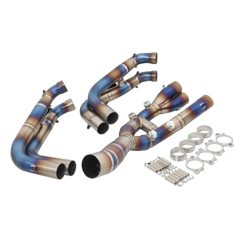 CEWSUIO Für S1000RR S1000R 2019 2020 2021 2022 Motorradauspuff Für Fluchtsysteme Header Vorne Und Mittleres Verbindungsrohr Schalldämpfer Motorrad Auspuffrohr(Blue) von CEWSUIO