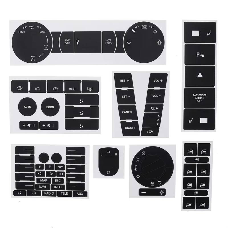 CEWSUIO Kompatibel Mit VW Für Touareg 2004 2005 2006 2007 2008 2009 Auto Abgenutzter Knopf Reparatursatz Aufkleber Abziehbilder Wipprad Fensterschalter Auto-Aufkleber Knöpfe von CEWSUIO