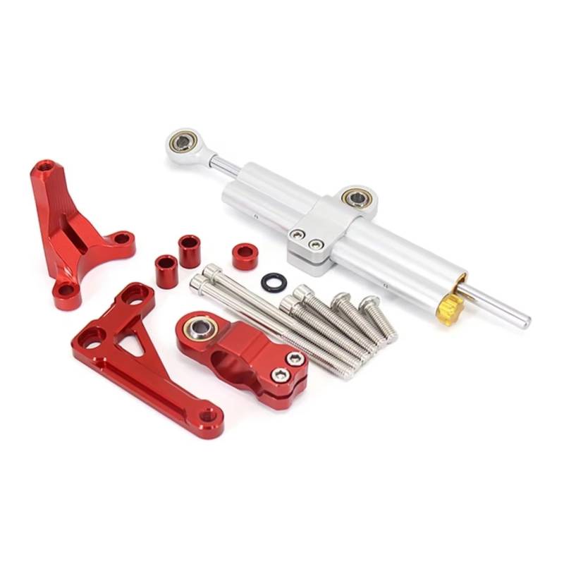 CFAYRLMS Lenkungsdämpfer Einstellbarer Für CB1000 R Für CB1000R Für Cb1000r 2018 2019 2020 2021 2022 2023 Motorrad Lenkung Stabilisator Dämpfer Montage Halterung Kit(Silver-Red) von CFAYRLMS