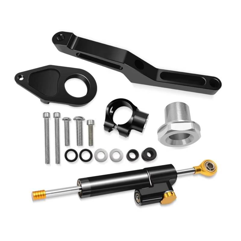 CFAYRLMS Lenkungsdämpfer Einstellbarer Für Ninja Für ZX-6R 2024 Für ZX6R 2009-2024 2025 Motorrad Stabilisator Lenkung Dämpfer Halterung Montage Kit Unterstützung Zubehör(Black) von CFAYRLMS