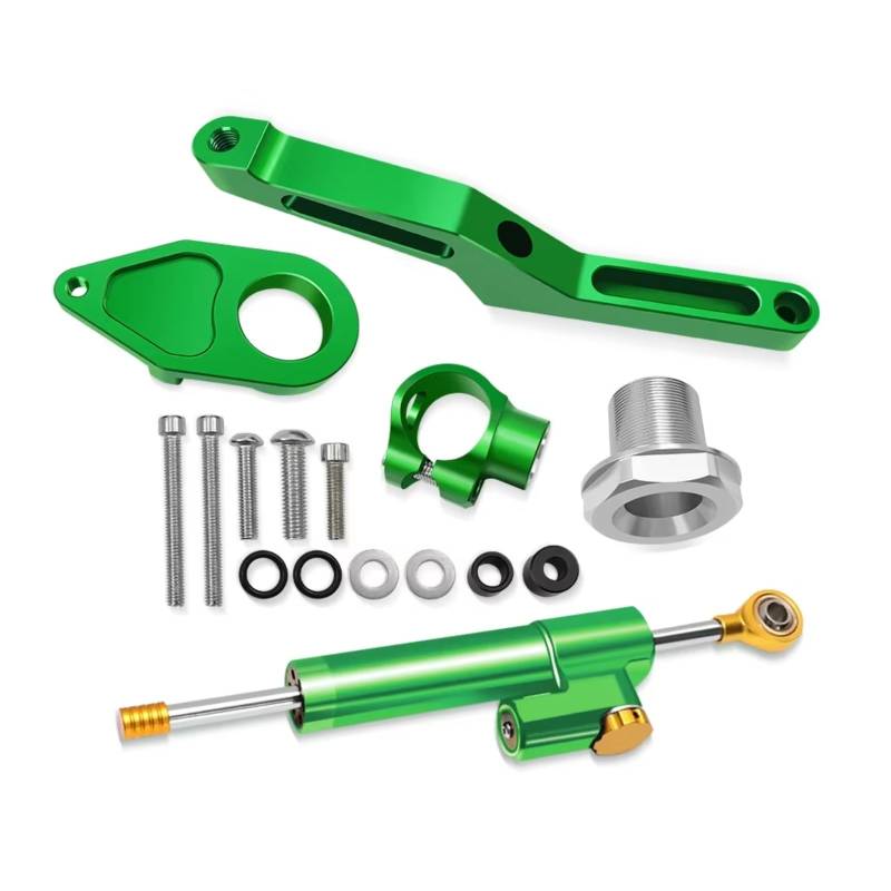 CFAYRLMS Lenkungsdämpfer Einstellbarer Für Ninja Für ZX-6R 2024 Für ZX6R 2009-2024 2025 Motorrad Stabilisator Lenkung Dämpfer Halterung Montage Kit Unterstützung Zubehör(Green) von CFAYRLMS