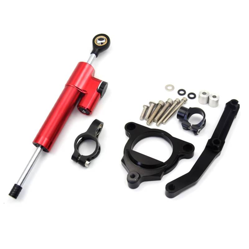 CFAYRLMS Lenkungsdämpfer Einstellbarer Kompatibel Mit Für Z800 2013 2014 2015 2016 Motorräder Lenkstabilisierungsdämpferhalterungs Montagesatz CNC Verstellbarer Stoßdämpfer(Red) von CFAYRLMS
