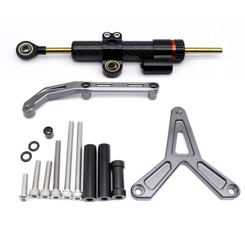 CFAYRLMS Lenkungsdämpfer Einstellbarer Kompatibel Mit Yamaha Für MT-09 Für Tracer 900 9 GT 9GT 2021 2022 2023 Motorrad Stabilisator Lenkungsdämpfer Halterung Montagesatz(Black-Gray) von CFAYRLMS