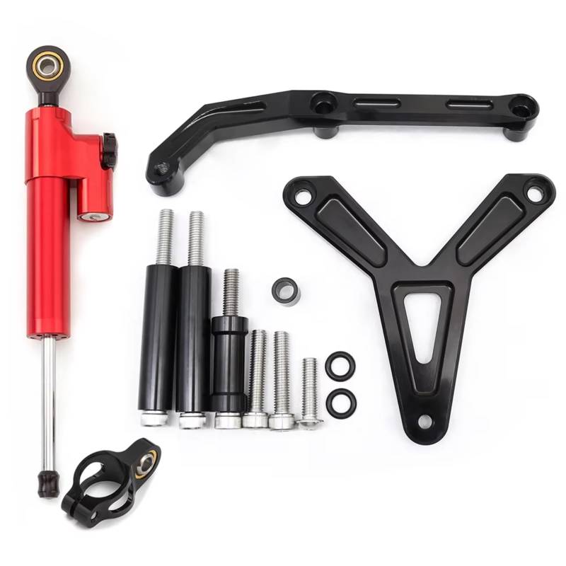 CFAYRLMS Lenkungsdämpfer Einstellbarer Kompatibel Mit Yamaha Für MT-09 Für Tracer 900 9 GT 9GT 2021 2022 2023 Motorrad Stabilisator Lenkungsdämpfer Halterungssatz Unterstützung Universal(Red) von CFAYRLMS