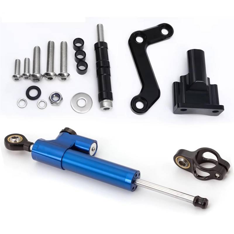 CFAYRLMS Lenkungsdämpfer Einstellbarer Kompatibel Mit Yamaha Für MT03 Für MT-03 2020 2021 2022 2023 Motorrad Lenkungsdämpfer Stabilisieren Halterungsmontage Lenkungsdämpfer Kit(Blue) von CFAYRLMS