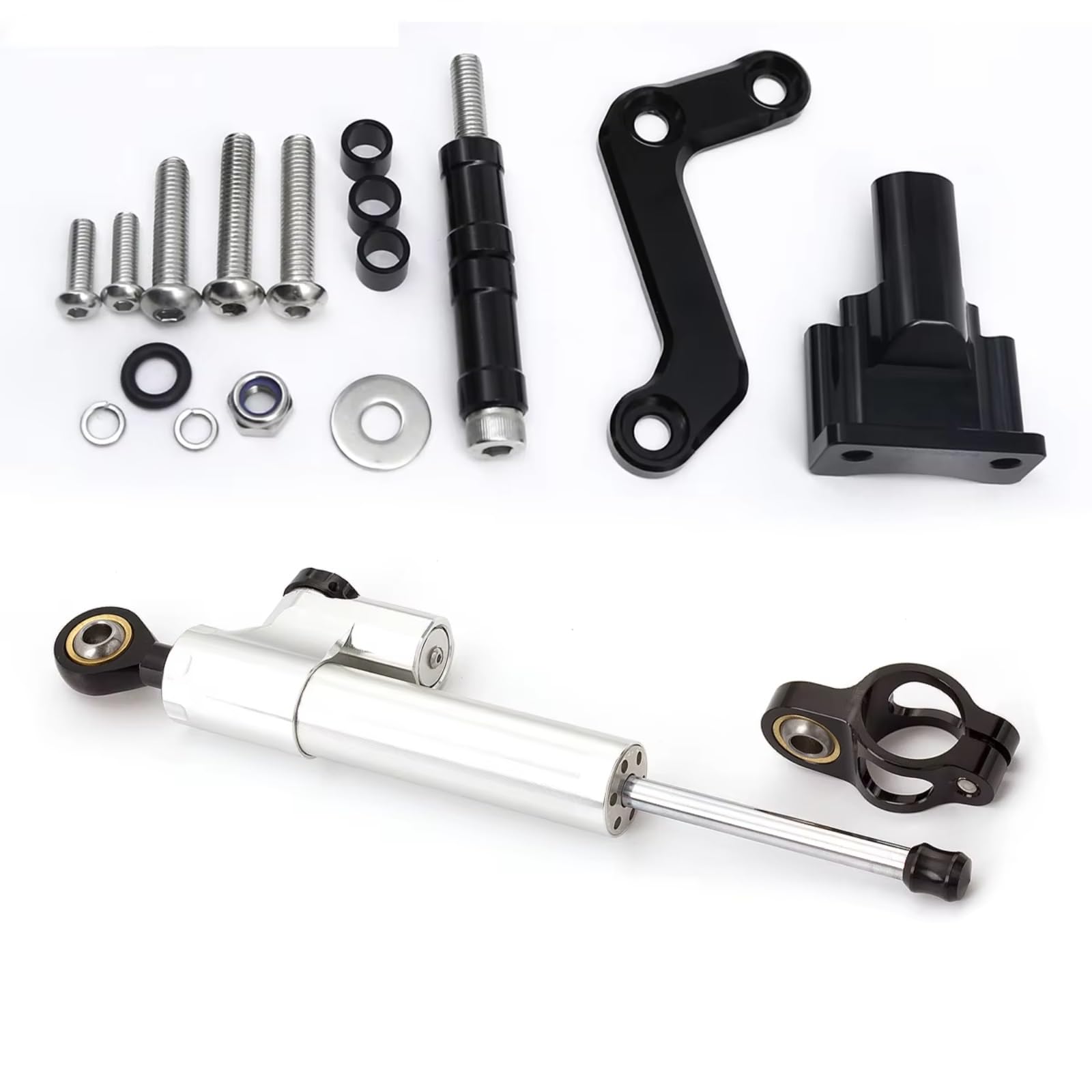 CFAYRLMS Lenkungsdämpfer Einstellbarer Kompatibel Mit Yamaha Für MT03 Für MT-03 2020-2023 Motorrad Lenkung Dämpfer Stabilisator Halterung Montage Unterstützung CNC(Silver) von CFAYRLMS