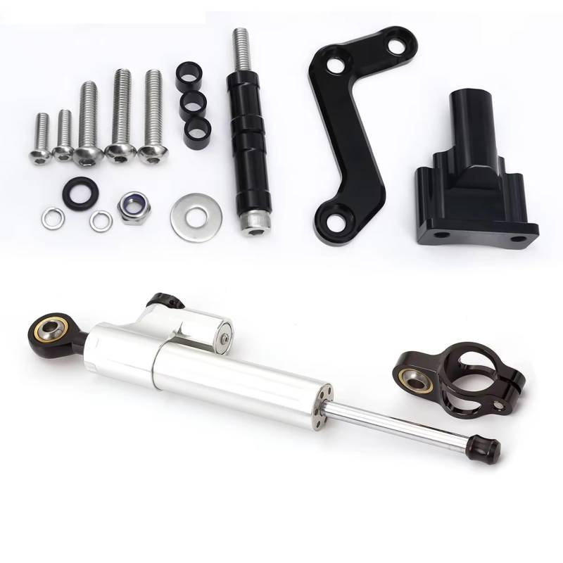 CFAYRLMS Lenkungsdämpfer Einstellbarer Kompatibel Mit Yamaha Für MT03 Für MT-03 2020-2023 Motorrad Lenkung Dämpfer Stabilisator Halterung Montage Unterstützung CNC(Silver) von CFAYRLMS