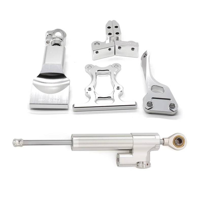CFAYRLMS Lenkungsdämpfer Einstellbarer Kompatibel Mit Yamaha Für MT07 Für FZ07 2014–2020 Universelles Motorrad Stabilisierungsdämpfer Halterungsmontage Lenkungsdämpfer Set(Silver) von CFAYRLMS