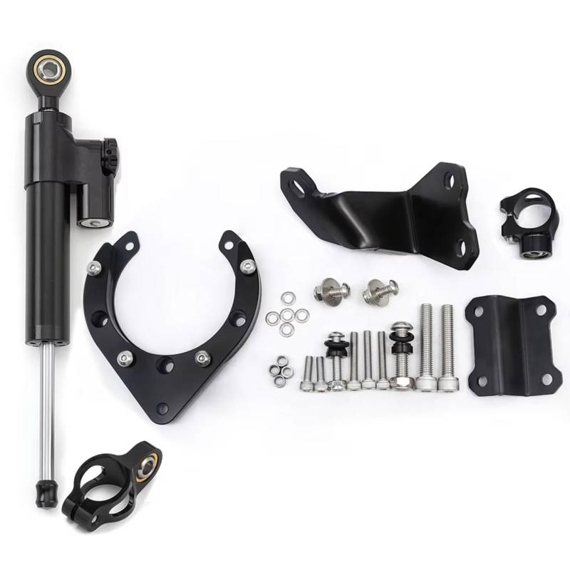 CFAYRLMS Lenkungsdämpfer Einstellbarer Kompatibel Mit Yamaha Für MT07 Für FZ07 2020–2023 Verstellbares Motorrad Stabilisierungsdämpferhalterungs Dämpfer Montage Lenker Set(Black) von CFAYRLMS