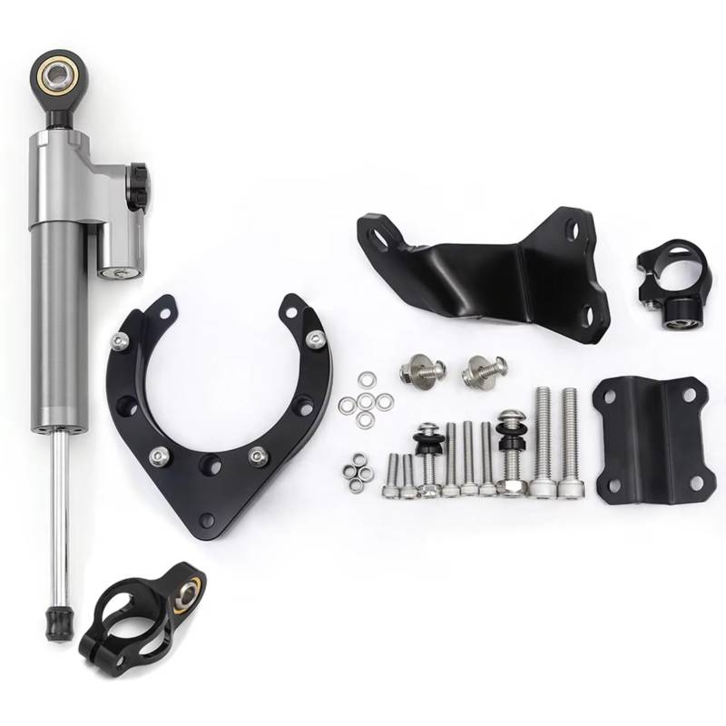 CFAYRLMS Lenkungsdämpfer Einstellbarer Kompatibel Mit Yamaha Für MT07 Für FZ07 2020–2023 Verstellbares Motorrad Stabilisierungsdämpferhalterungs Dämpfer Montage Lenker Set(Gray) von CFAYRLMS