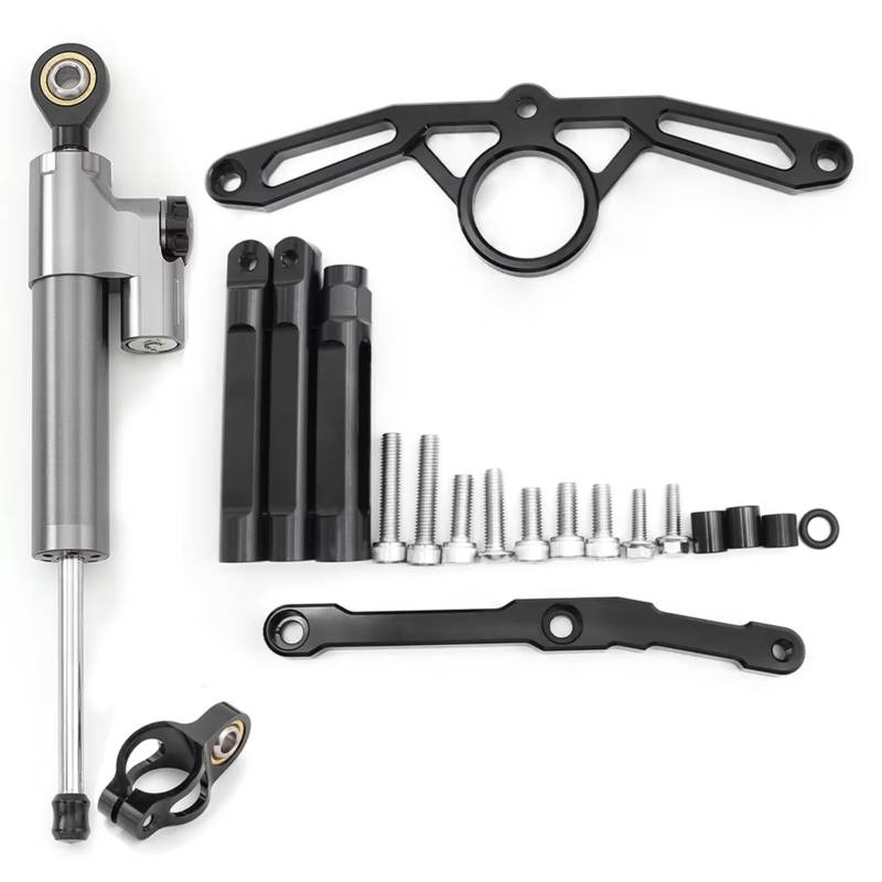 CFAYRLMS Lenkungsdämpfer Einstellbarer Kompatibel Mit Yamaha Für MT09 Für FZ09 2021–2023 Motorrad Lenkungsdämpfer Stabilisator Halterung Montage Unterstützungssatz Aluminium(Gray) von CFAYRLMS