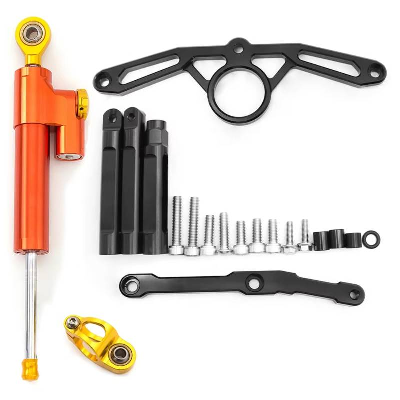 CFAYRLMS Lenkungsdämpfer Einstellbarer Kompatibel Mit Yamaha Für MT09 Für FZ09 2021–2023 Motorrad Lenkungsdämpfer Stabilisator Halterung Montage Unterstützungssatz Aluminium(Orange) von CFAYRLMS