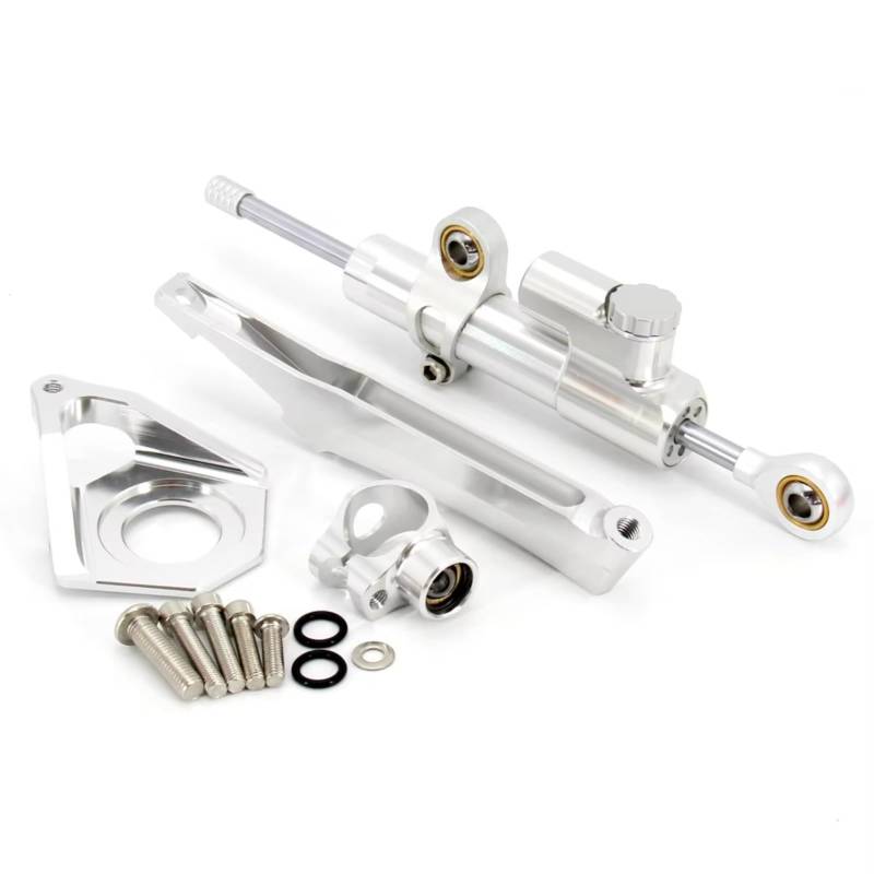 CFAYRLMS Lenkungsdämpfer Einstellbarer Kompatibel Mit Yamaha Für YZF-R6 Für YZF600 2003–2005 Motorrad Lenkungsstabilisator Dämpfer Montagehalterung Montagesatz(Silver) von CFAYRLMS