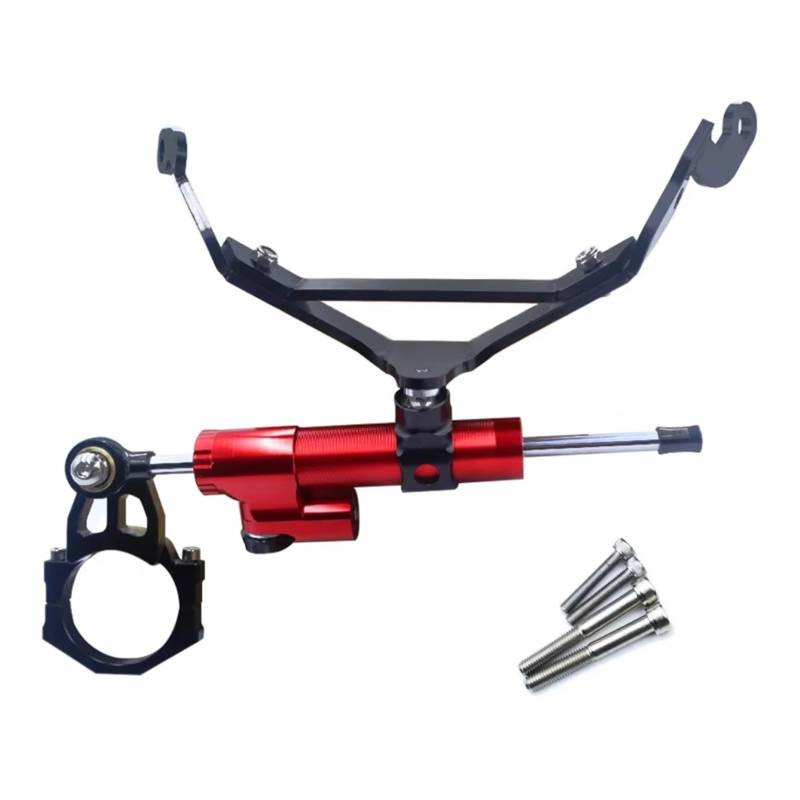 CFAYRLMS Lenkungsdämpfer Einstellbarer Kompatibel Mit Z900RS Für Z900 RS 2018–2022 Motorräder Lenkstabilisierung Dämpferhalterung Verstellbares CNC Aluminium Set(Red) von CFAYRLMS