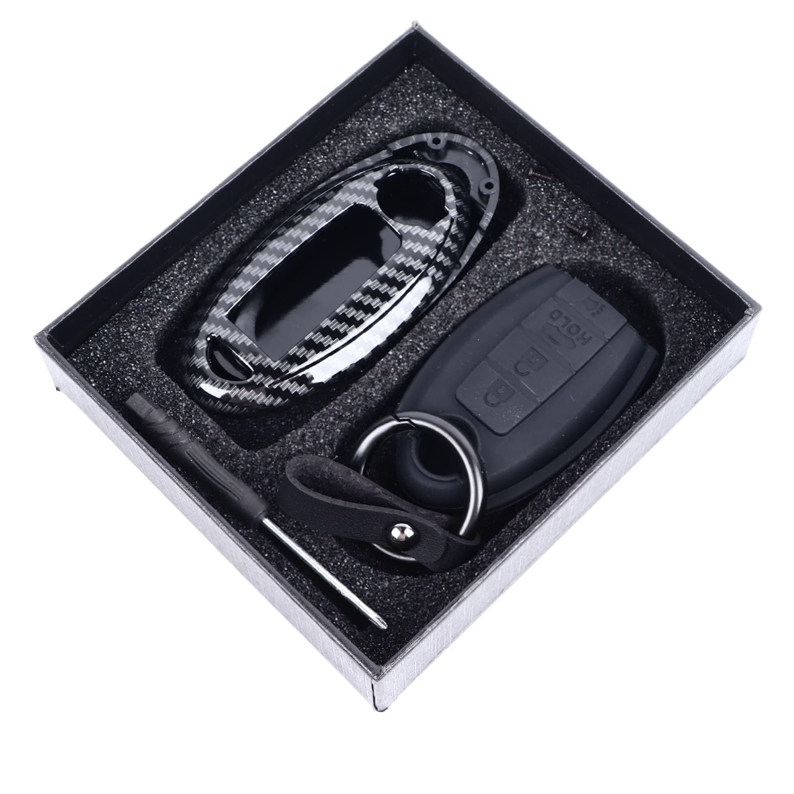 Autoschlüsselkofferabdeckung mit Schlüsselkette 4 Empfindliche Knöpfe Kohlefaser Schwarzer Ersatz für Teana Qashqai x? Trail Tiida Auto Key Key Deckcar Chain C Design Nicht Auto Aber w von CFTGIW