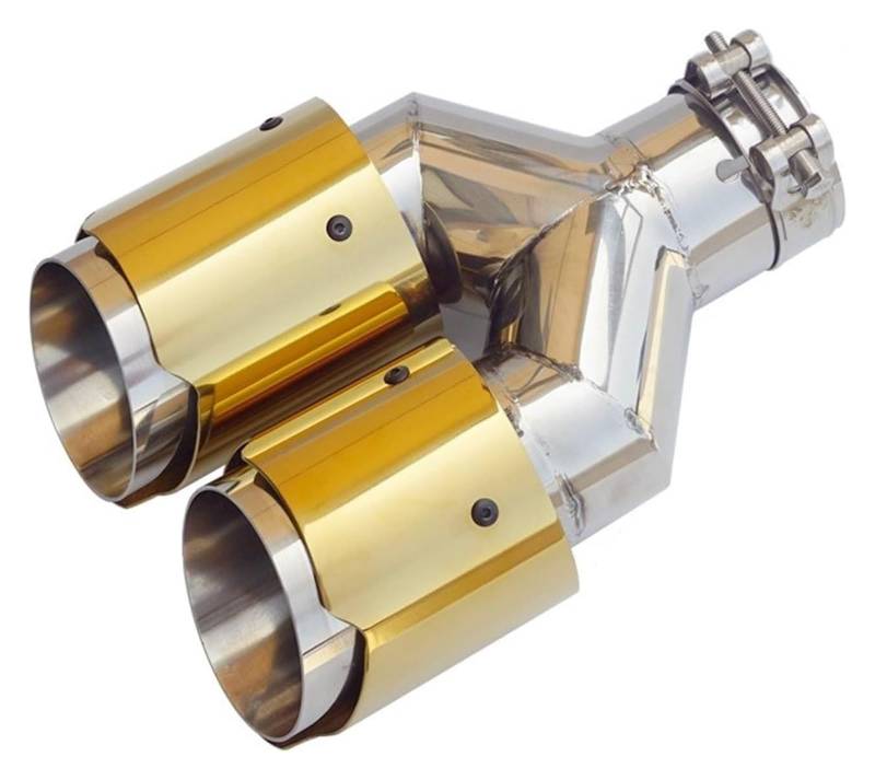 Auto Endrohrblenden Auspuffdüsendekoration Gold Zweistufiges Edelstahl-Endrohr Universelle Glänzende Schalldämpferspitze In Y-Form Mit Doppelausgang(Right In57-Out89) von CFUNMNVBVZ