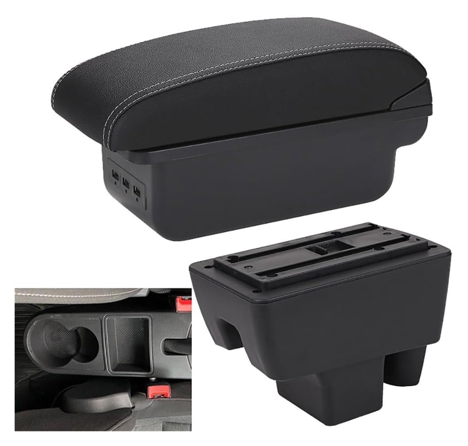 Mittelkonsole Für RAPID Für V&W Für Neue Für Polo Center Console Organizer Armlehnen Aufbewahrungsbox(06-b3 Black White 3usb) von CFUNMNVBVZ