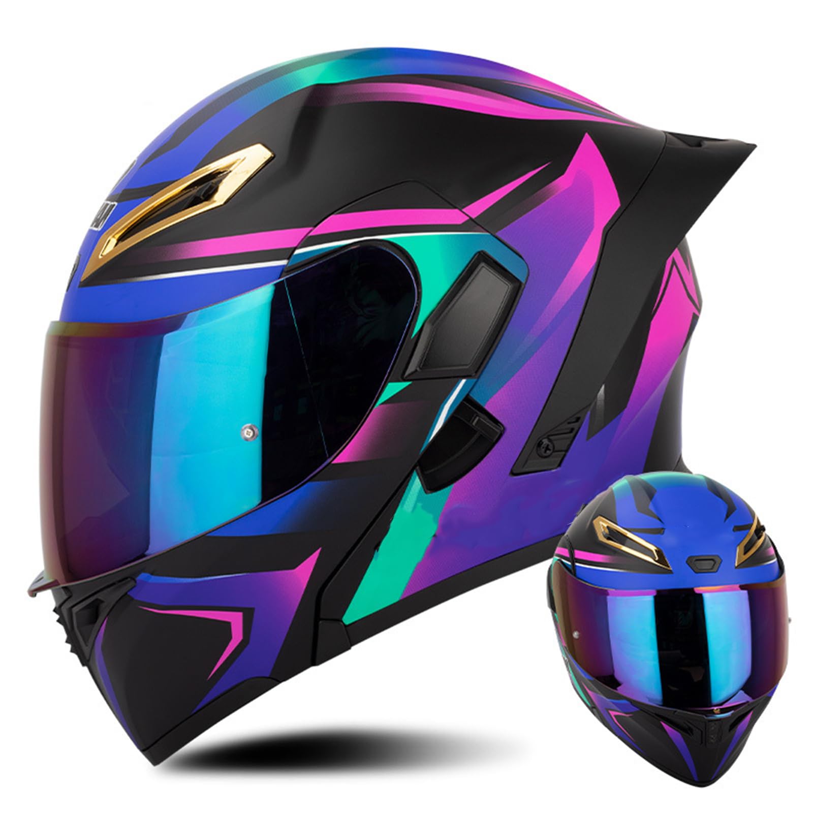 ECE-Zertifiziert Motorräder Vollhelm Integralhelm Doppelvisiere Hochklappbarer Motorradhelm Modulare Männer Und Frauen Motorrad Elektroauto Helme S-XXL(55-64CM) von CFZWJ
