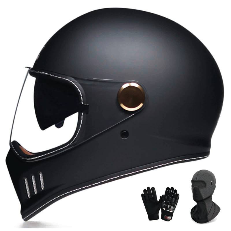 Integral-Motorradhelme, Motorradhelm für Erwachsene, Moped-Jet-Helm, Retro-Helm, Straßenrennhelm mit Antibeschlag-Visier und Gesichtsschutz + Handschuhen, geeignet für Motorräder, Elektrorol von CFZWJ