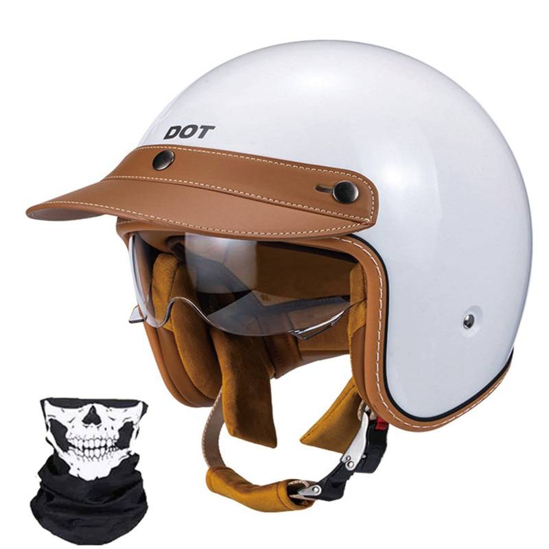 Motorrad Halbhelm 3/4 Jethelm Retro Jethelm Elektrische Motorradhelme mit Sonnenblende Erwachsene Männer Frauen Geeignet für Motorräder Elektrofahrzeuge Karts ECE-Zulassung von CFZWJ