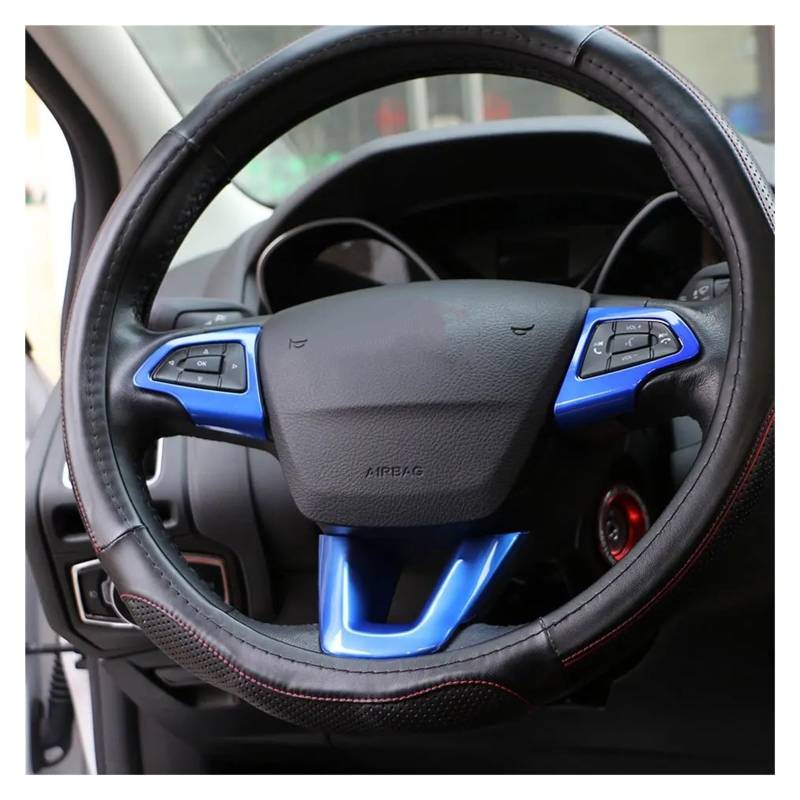 Auto-Innenzubehör Für Ford Für Focus 3 MK3 2015 2016 2017 2018 Auto-Innenausstattung Lenkrad Dekoration Rahmenabdeckung Verkleidung Auto Innenverkleidung Streifen(Chrome Blue) von CGBWMB
