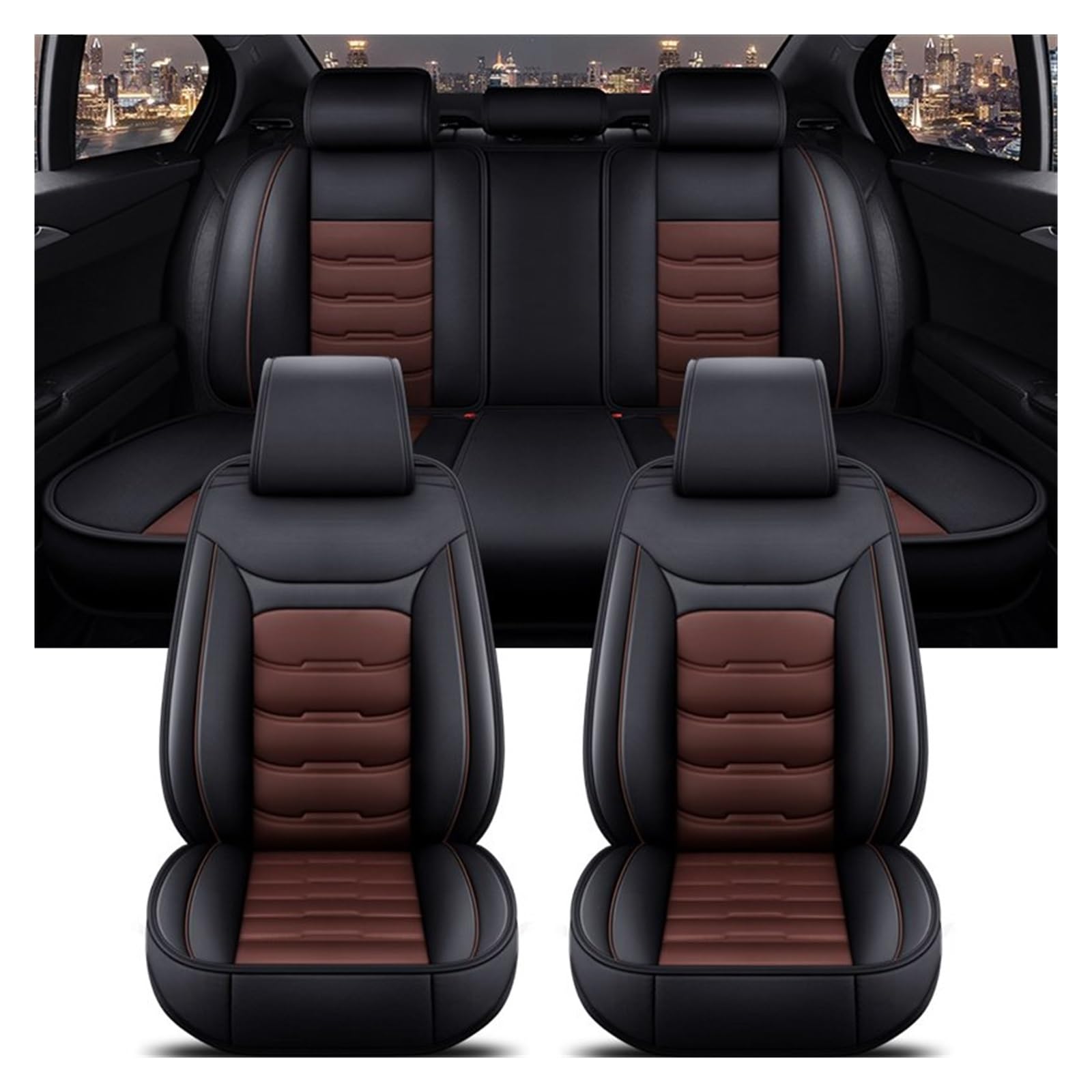 Auto-Sitzbezüge Für 5er F10 F11 G30 G31 E39 E60 E61 F07 F18 G38 alle Automodelle Universal-Autositzbezug Autositzbezüge(Black Coffee 5 Seat) von CGBWMB