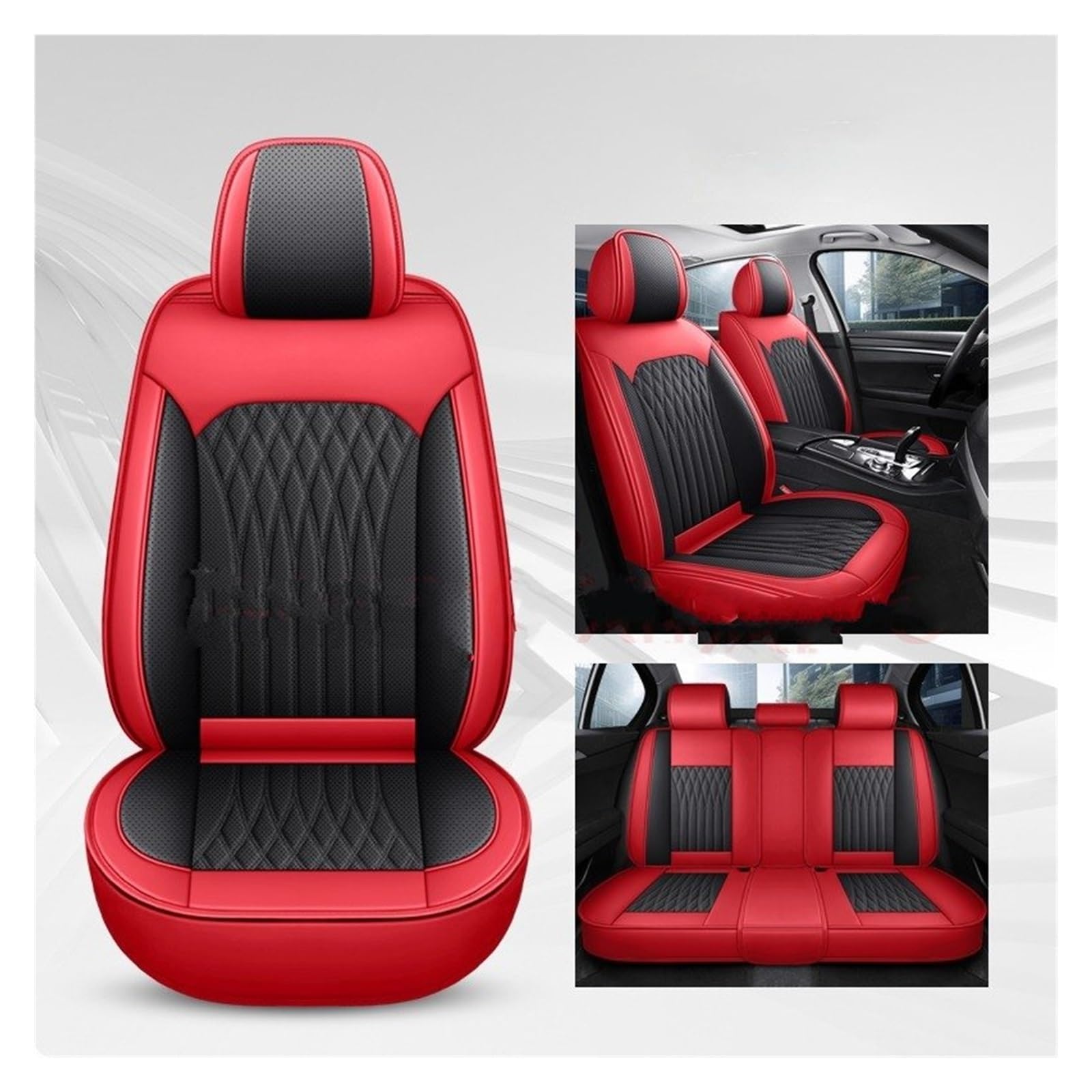 Auto-Sitzbezüge Für Mazda 3 CX-5 2 5 6 CX-3 CX-4 CX-7 CX-9 RX-8 CX-30 CX-50 Alle Modelle Pu-Leder Universal Autositzbezug Autositzbezüge(Black Red 5 Seat) von CGBWMB