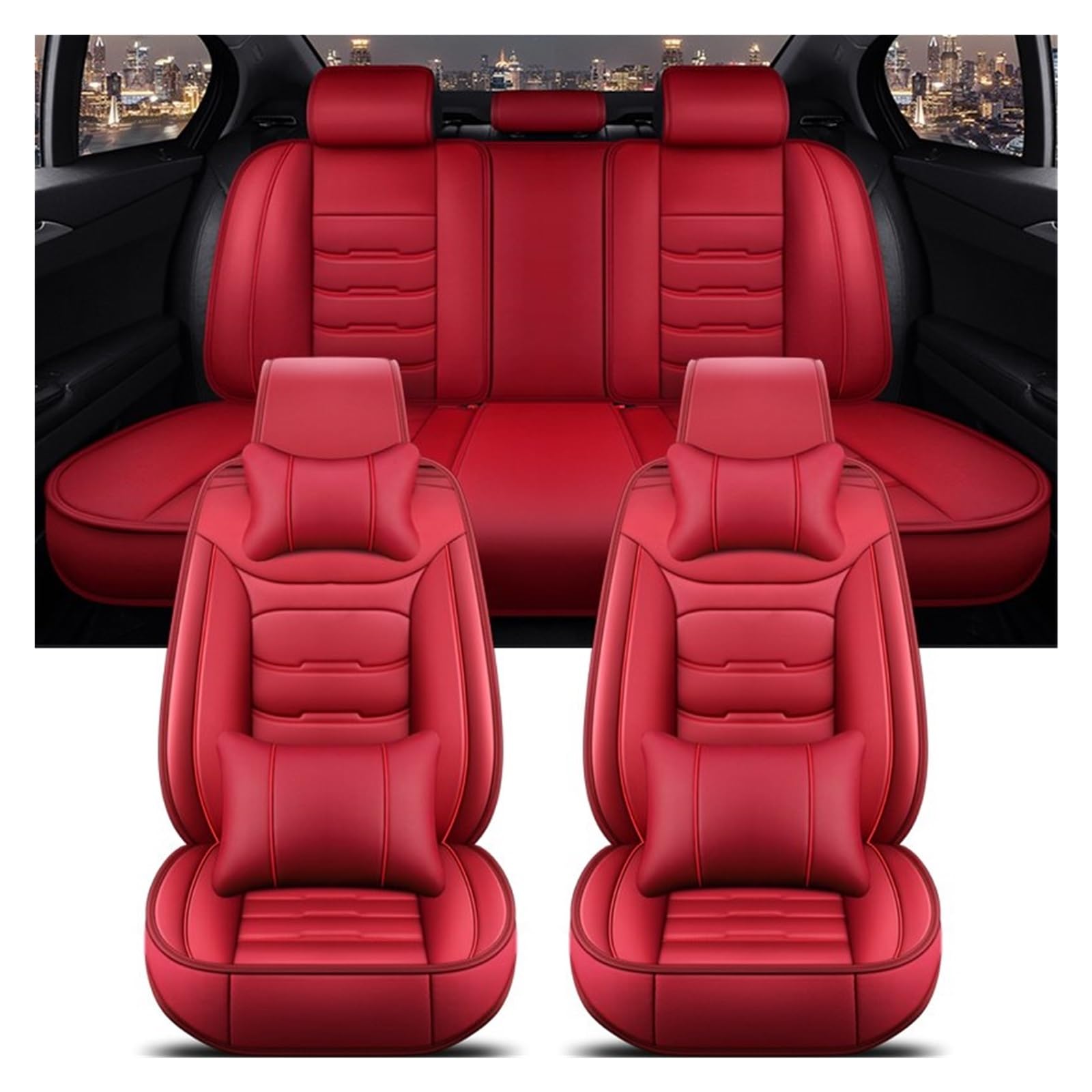 CGBWMB Auto-Sitzbezüge Für Duster Für Kadjar Für Scenic Für Espace Für Fluence Für Koleos Alle Automodelle Universal Auto Sitzbezug Autositzbezüge(Red 5 Seat A) von CGBWMB