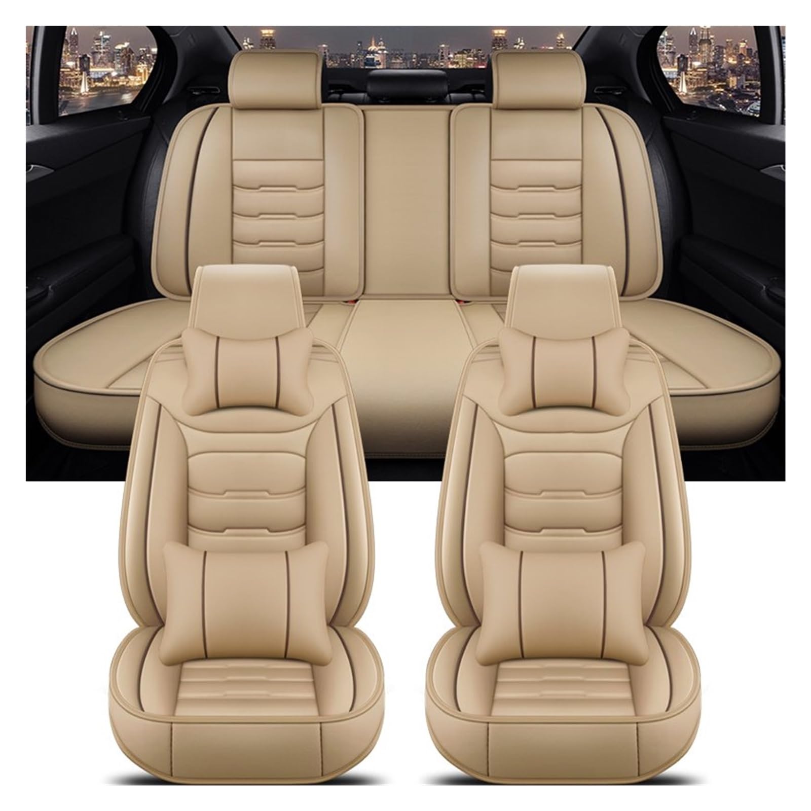 CGBWMB Auto-Sitzbezüge Für Ford Für Focus MK2 Für Edge Für Explorer Für Ecosport Für Escape Für Ausflug Für Everest Universal Auto Sitz Abdeckung Autositzbezüge(Beige 5 Seat A) von CGBWMB