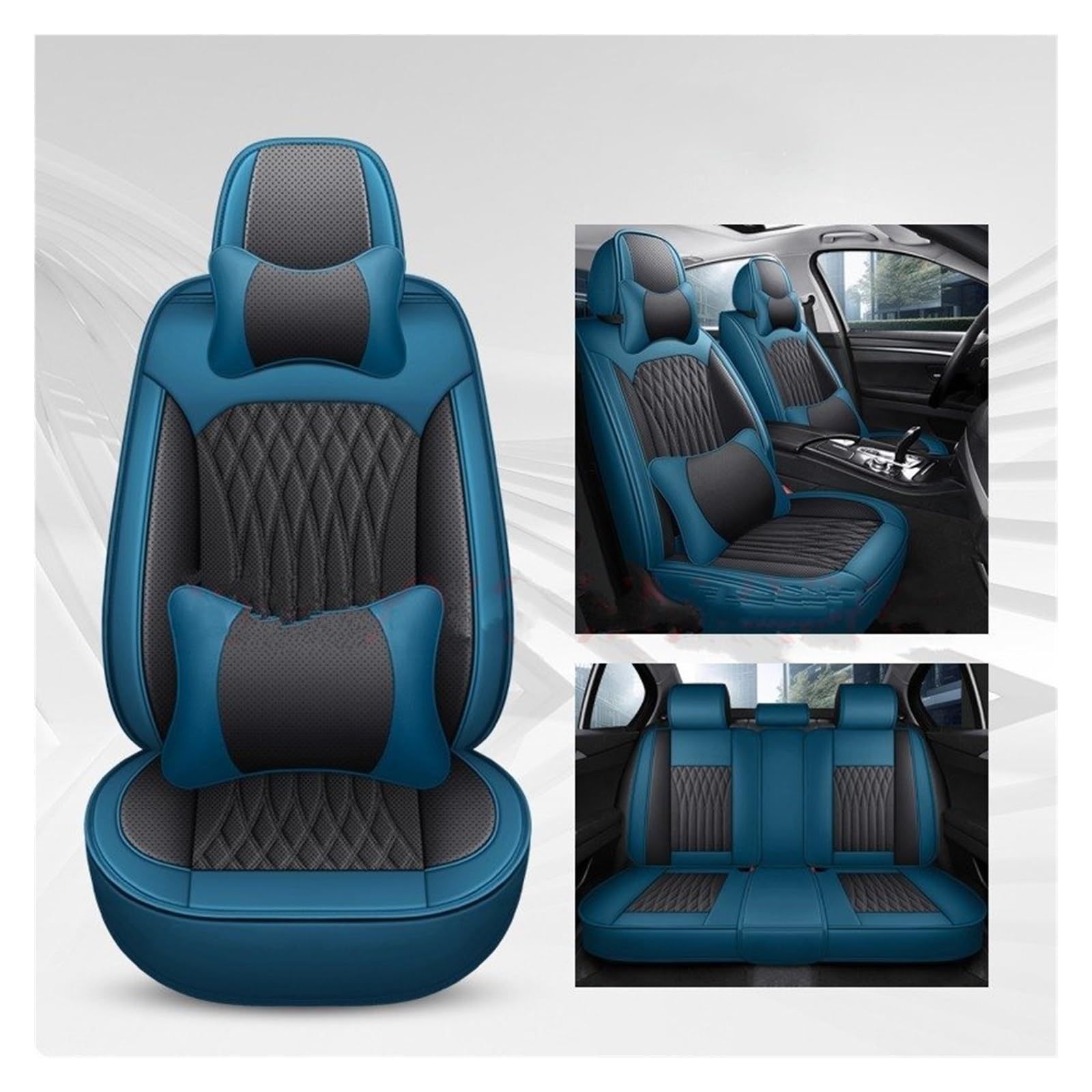 CGBWMB Auto-Sitzbezüge Für Infiniti FX35 ESQ EX25 JX35 M25 M35 QX50 QX56 Q50 QX60 QX70 Q60 G35 Pu Leder Universal Auto Sitzbezug Autositzbezüge(Black Blue 5 Seat A) von CGBWMB