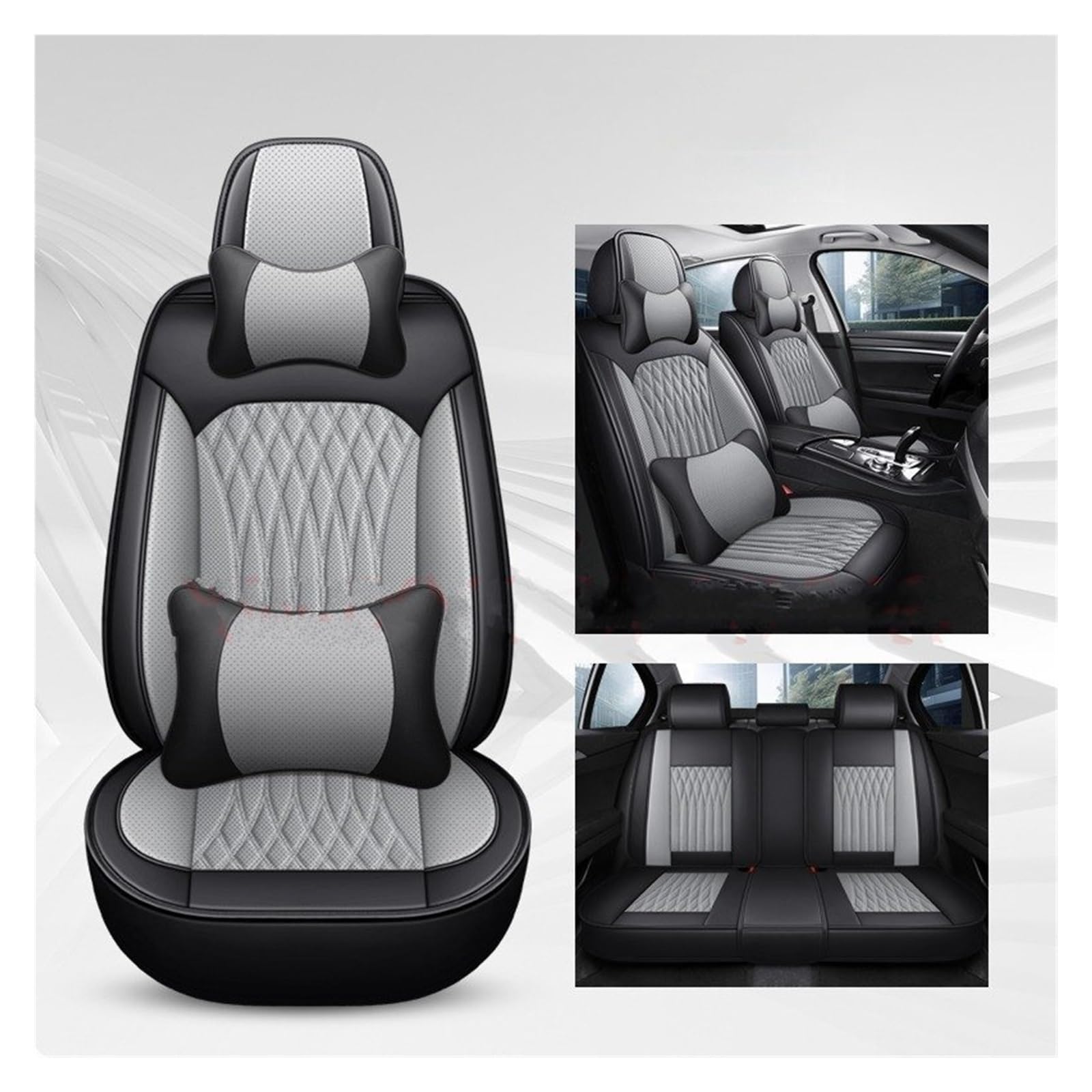 CGBWMB Auto-Sitzbezüge Für Infiniti FX35 ESQ EX25 JX35 M25 M35 QX50 QX56 Q50 QX60 QX70 Q60 G35 Pu Leder Universal Auto Sitzbezug Autositzbezüge(Black Gray 5 Seat A) von CGBWMB
