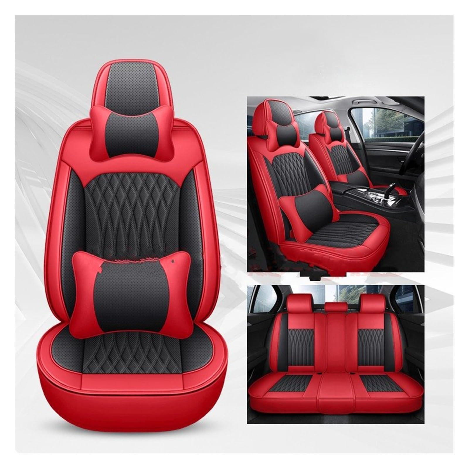 CGBWMB Auto-Sitzbezüge Für Infiniti FX35 ESQ EX25 JX35 M25 M35 QX50 QX56 Q50 QX60 QX70 Q60 G35 Pu Leder Universal Auto Sitzbezug Autositzbezüge(Black Red 5 Seat A) von CGBWMB