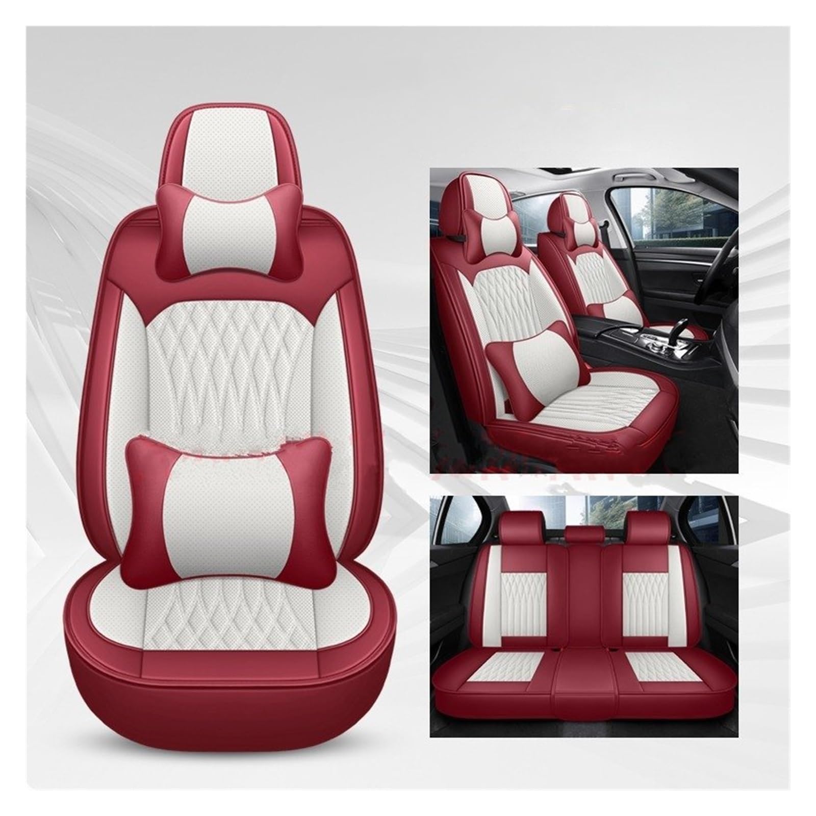 CGBWMB Auto-Sitzbezüge Für Infiniti FX35 ESQ EX25 JX35 M25 M35 QX50 QX56 Q50 QX60 QX70 Q60 G35 Pu Leder Universal Auto Sitzbezug Autositzbezüge(White Red 5 Seat A) von CGBWMB