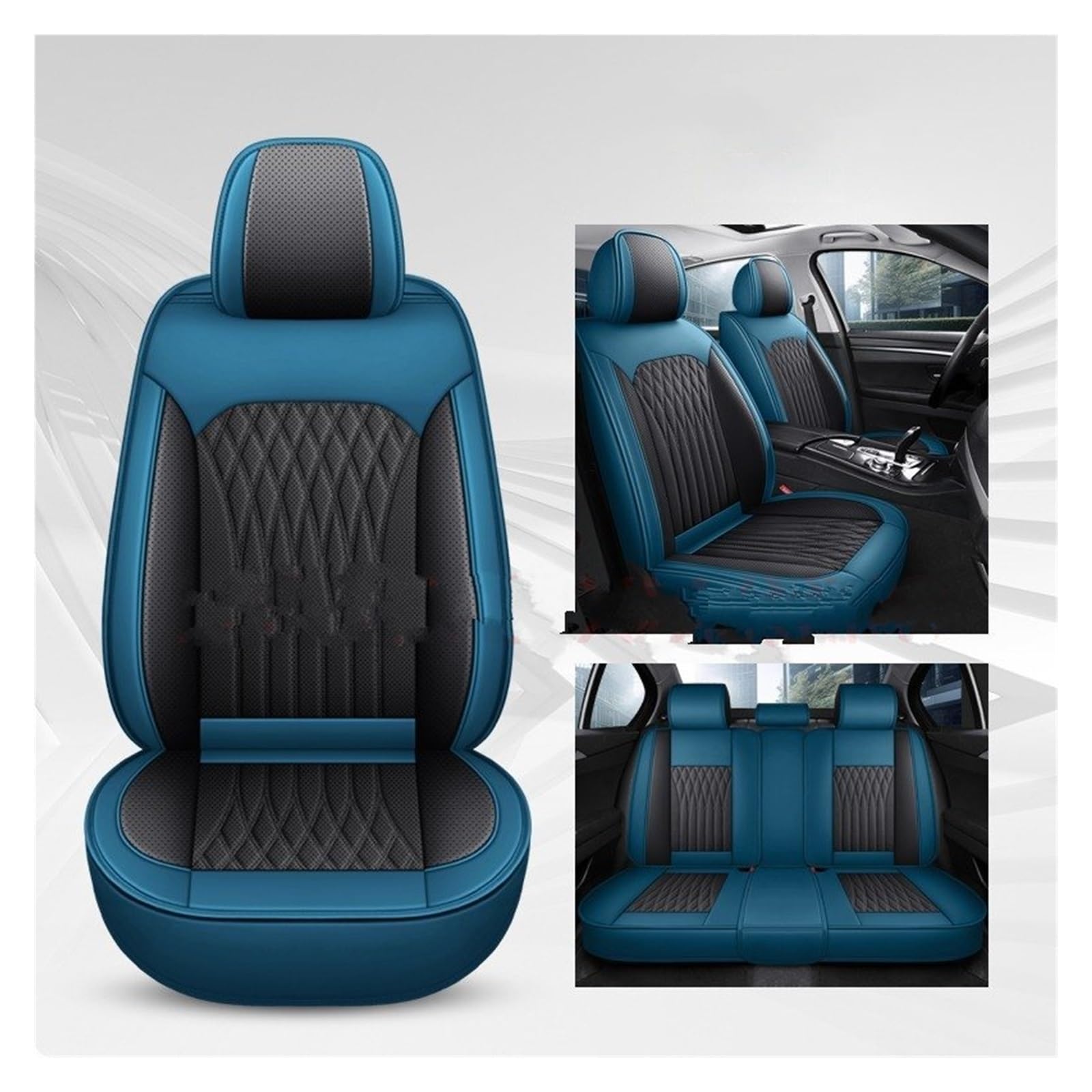 CGBWMB Auto-Sitzbezüge Für MG ZS EV GT Für EHS RX5 Für MG4 Für Mulan Für MG5 Alle Automodelle Pu Leder Universal Auto Sitz Abdeckung Autositzbezüge(Black Blue 5 Seat) von CGBWMB