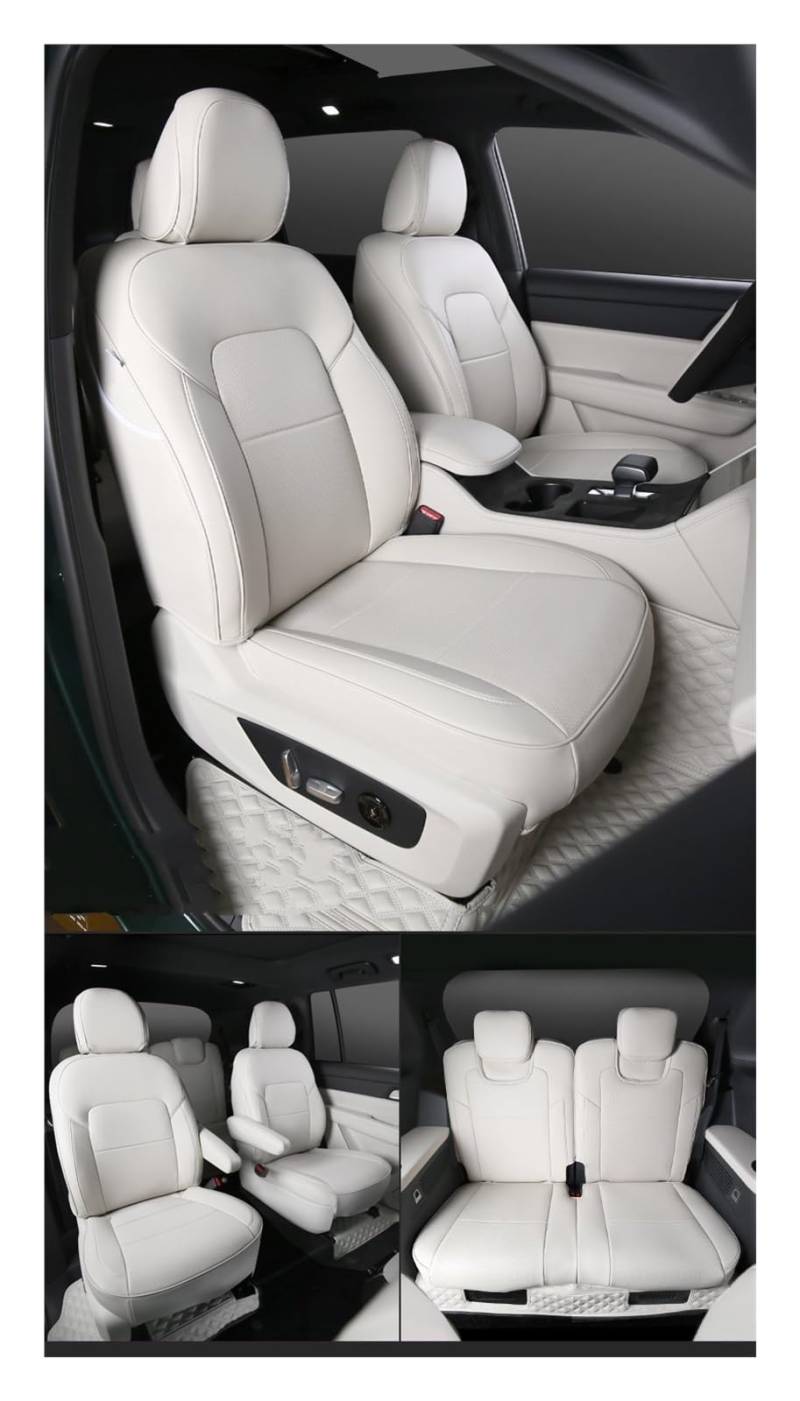 CGBWMB Auto-Sitzbezüge Für Mitsubishi Für Pajero Für Outlander Autositzbezug 2 Oder 3 Reihen Mit 5-8 Sitze Lederbezug Autositzbezüge(Weiß,6-8 Seats) von CGBWMB
