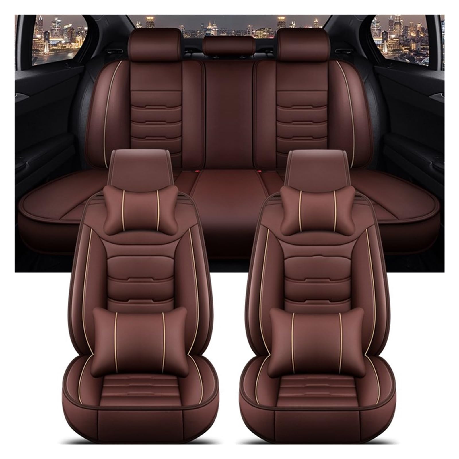 CGBWMB Auto-Sitzbezüge Für Nissan Für Qashqai Für Juke Für Blatt Für Armada Für Altima Für Cube Für Dualis Universal Auto Sitz Abdeckung Autositzbezüge(Coffee 5 Seat A) von CGBWMB