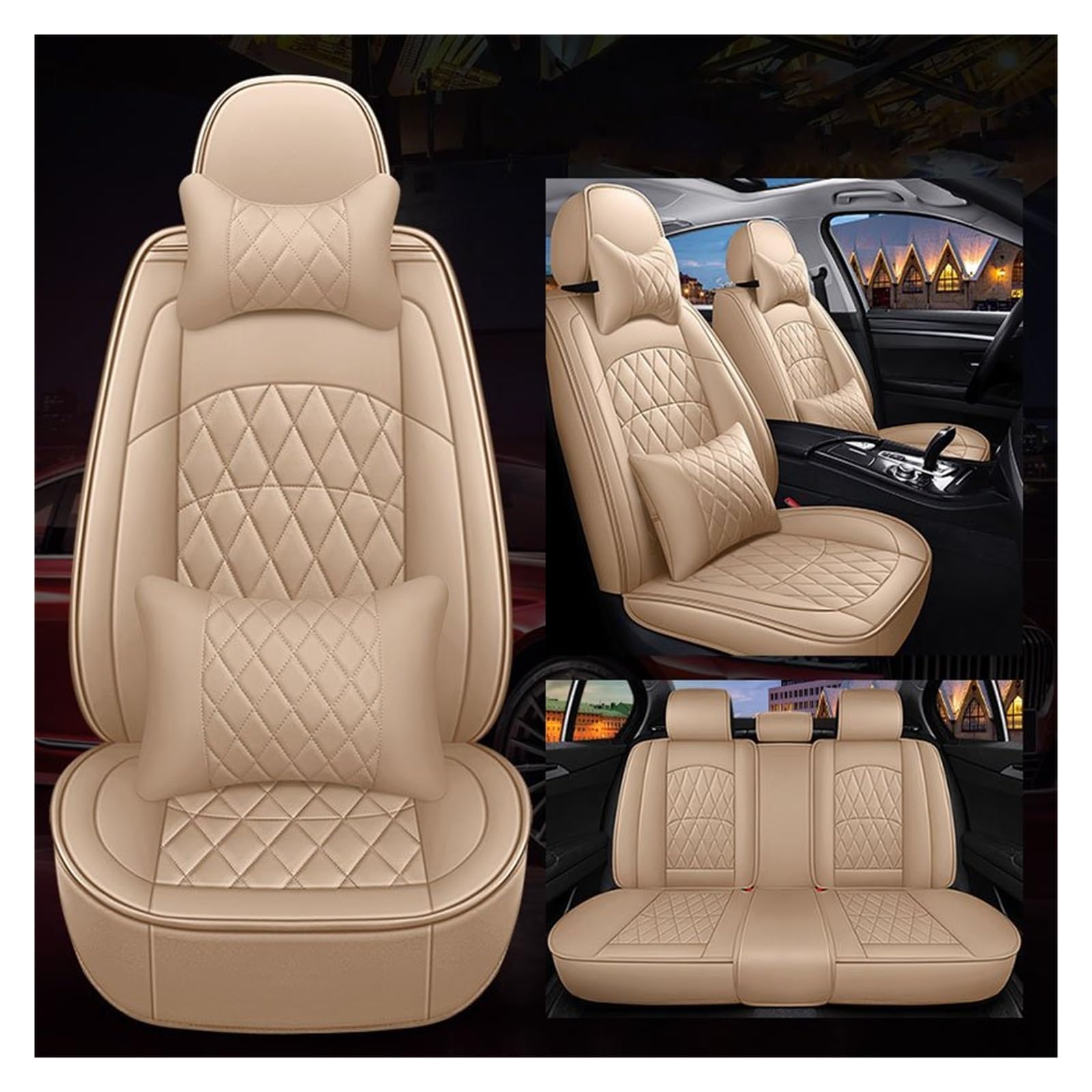 CGBWMB Auto-Sitzbezüge Für Subaru Für Forester Für Outback XV Für Impreza Für BRZ Für Levorg Für Legacy Für WRX Universal Auto Sitzbezüge Autositzbezüge(Beige 5 Seat) von CGBWMB