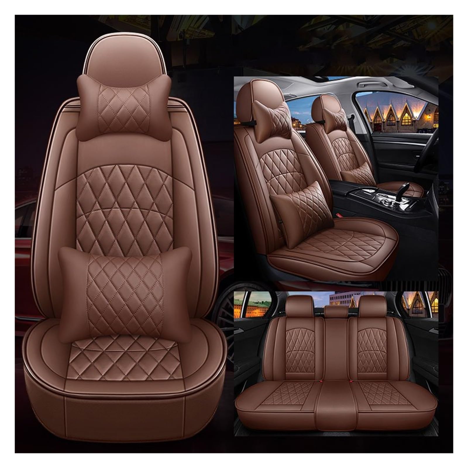 CGBWMB Auto-Sitzbezüge Für Subaru Für Forester Für Outback XV Für Impreza Für BRZ Für Levorg Für Legacy Für WRX Universal Auto Sitzbezüge Autositzbezüge(Coffee 5 Seat a) von CGBWMB