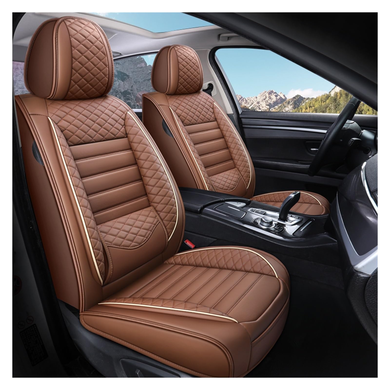CGBWMB Auto-Sitzbezüge Für Volvo V70 XC60 V50 S60 V60 V40 C30 Leder Autositzbezug Schutz Universal Komplettset Autositzbezüge(Brown) von CGBWMB