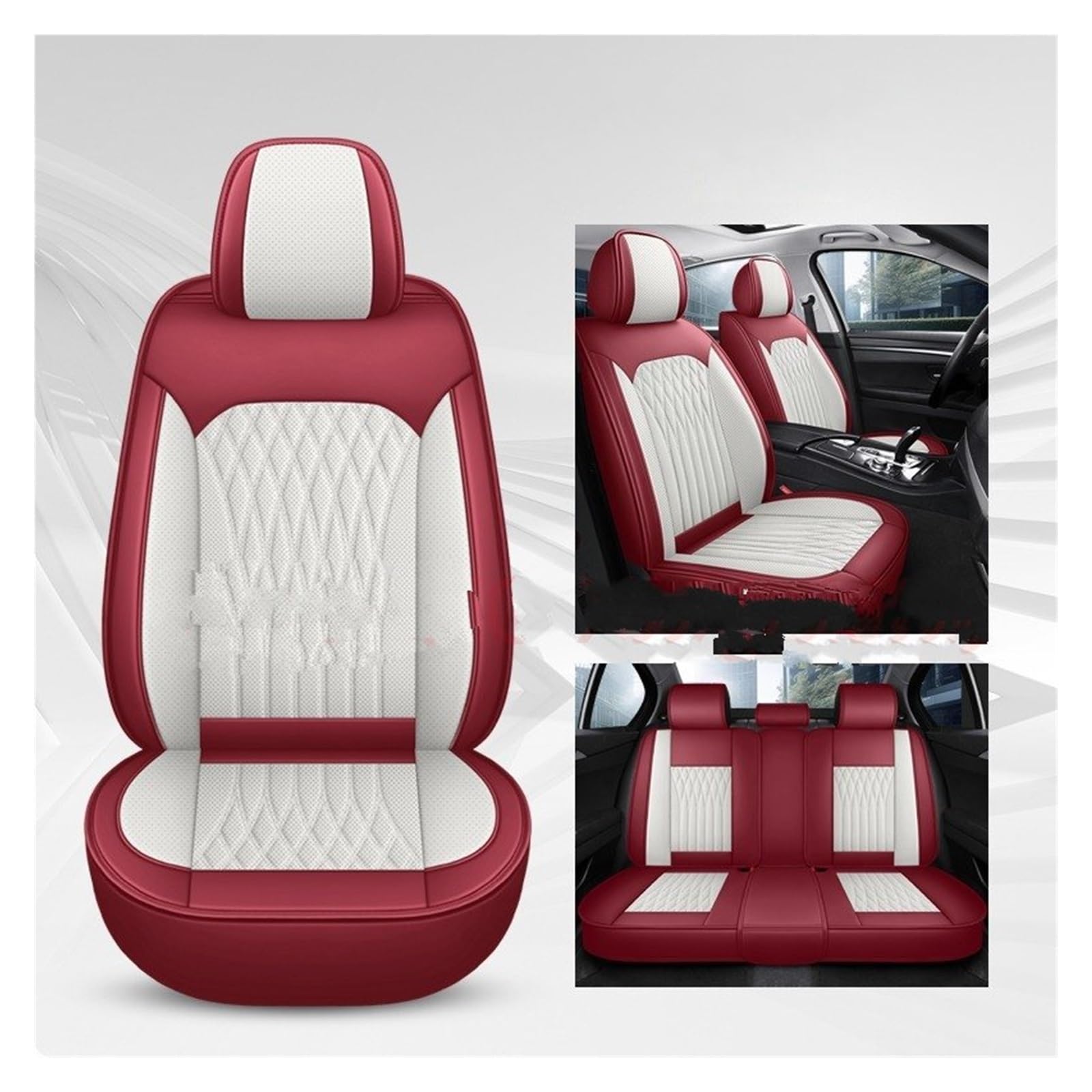 CGBWMB Auto-Sitzbezüge Für X5 E87 E87 X1 F48 X2 X3 X4 X6 X7 M3 M4 M5 Alle Automodelle Pu-Leder Universal Autositzbezug Autositzbezüge(White Red 5 Seat) von CGBWMB