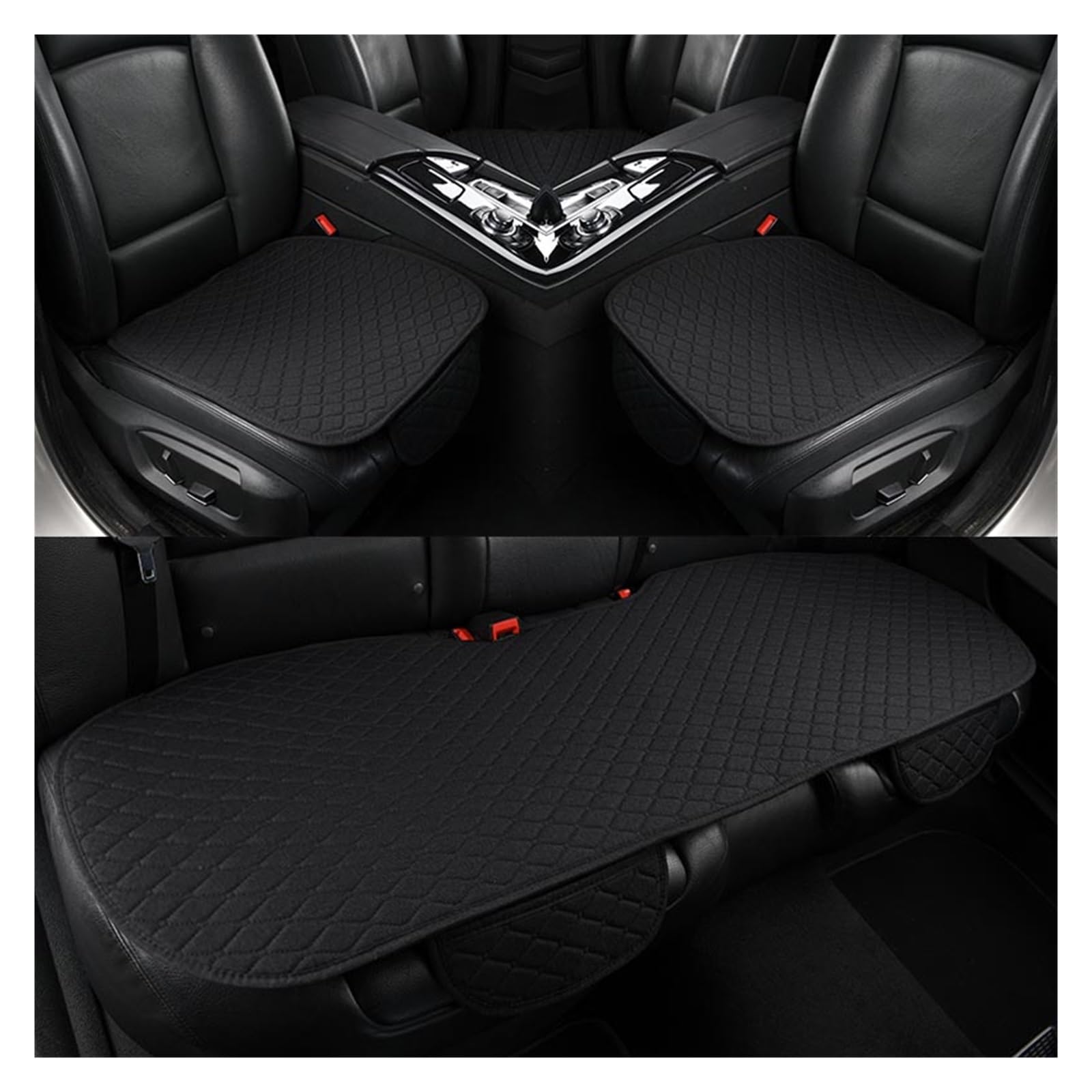 CGBWMB Auto-Sitzbezüge Sommer Auto Sitz Abdeckung Protector Leinen Vorne Hinten Zurück Full Set Kissen Flachs Pad Matte Rückenlehne Auto Zubehör Innen Autositzbezüge(3pcs Black) von CGBWMB