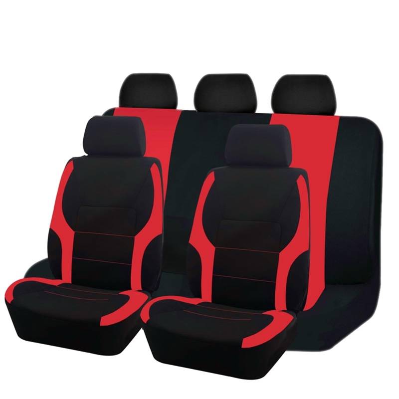 CGBWMB Auto-Sitzbezüge Universelles Polyester-Autositzbezug-Set Passend Für Die Meisten Autos Einfarbiger Stoff Zweifarbig Stilvolles Autozubehör Sitzschutz Autositzbezüge(B Red 5 seat) von CGBWMB